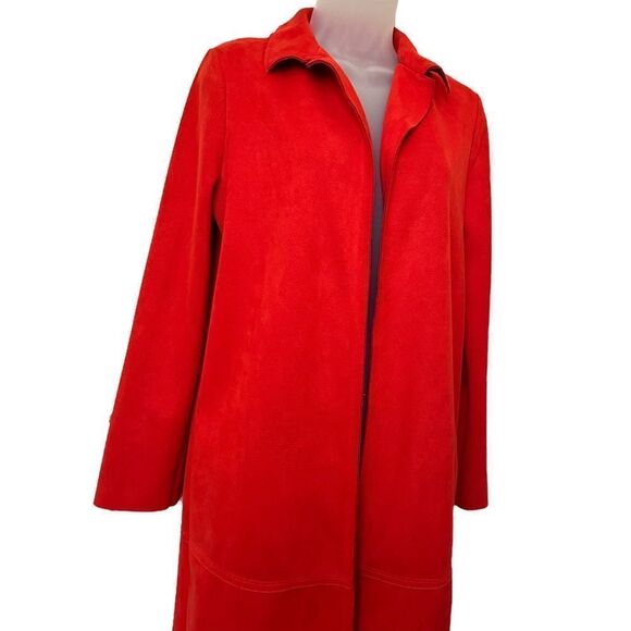 Zara Orange Open Front Side Pockets Business Formal Dress Long Midi Pea Coat - Picture 2 of 6